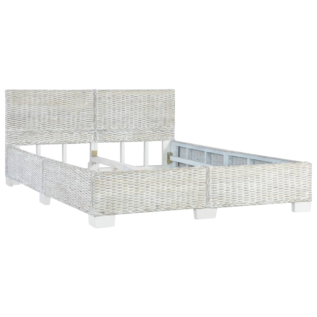 szürke természetes rattan ágykeret 140 x 200 cm