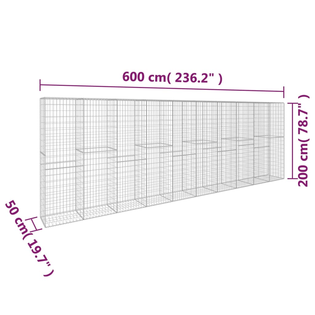 horganyzott acél gabion fal fedéllel 600 x 50 x 200 cm