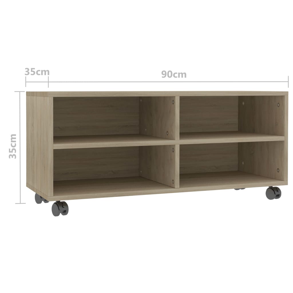 sonoma színű szerelt fa TV-szekrény görgőkkel 90 x 35 x 35 cm