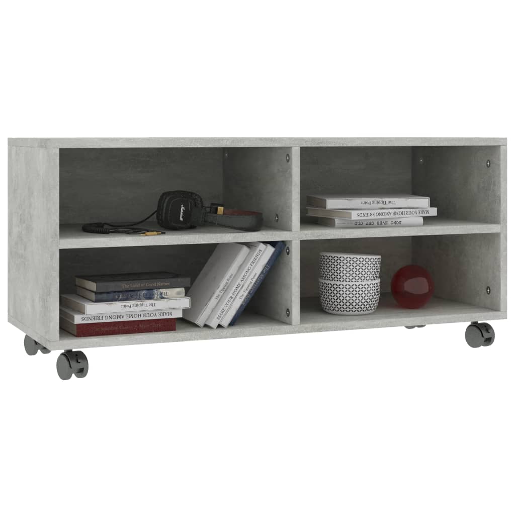 betonszürke szerelt fa TV-szekrény görgőkkel 90 x 35 x 35 cm