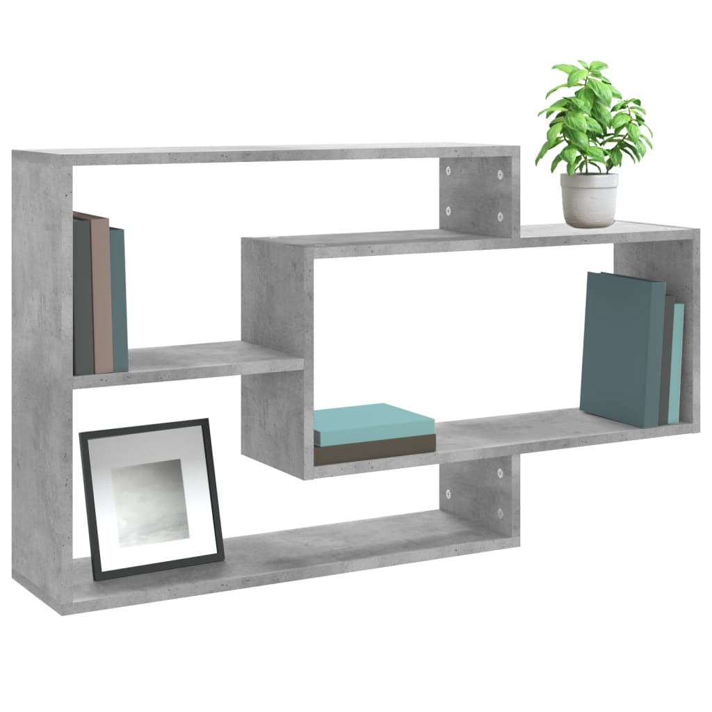 betonszürke szerelt fa fali polc 104 x 20 x 58,5 cm