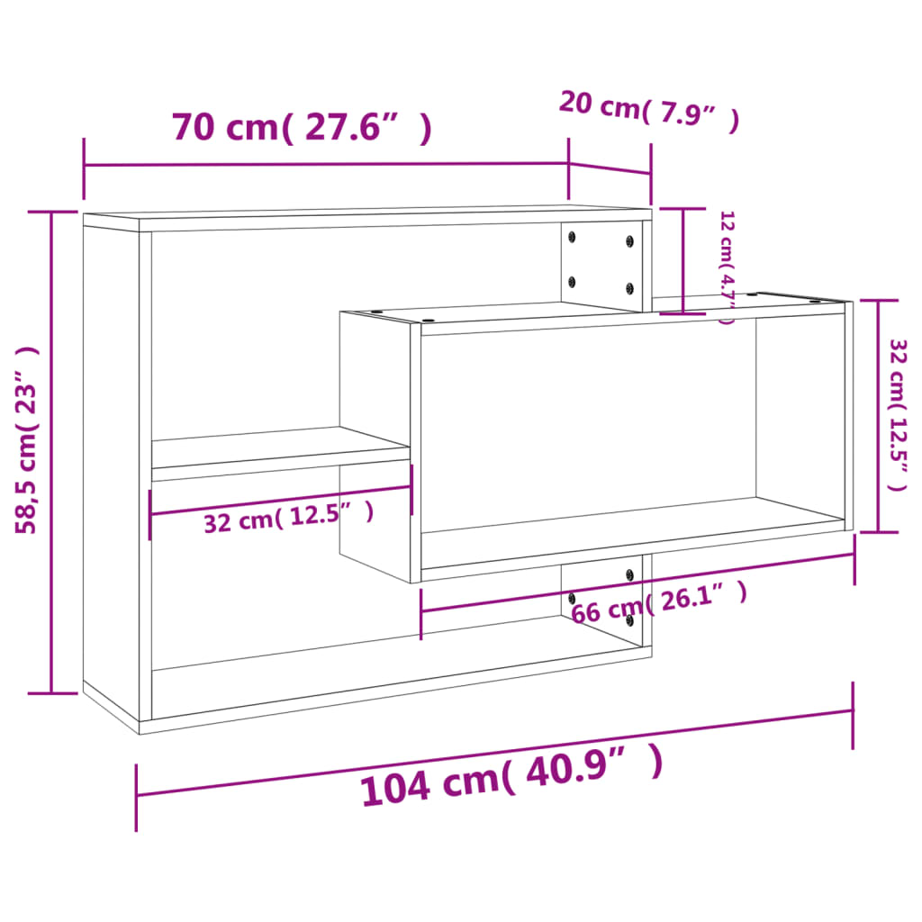betonszürke szerelt fa fali polc 104 x 20 x 58,5 cm