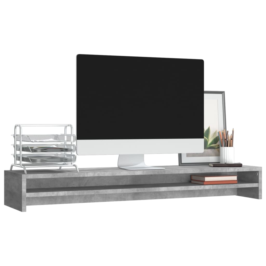 betonszürke szerelt fa monitorállvány 100 x 24 x 13 cm