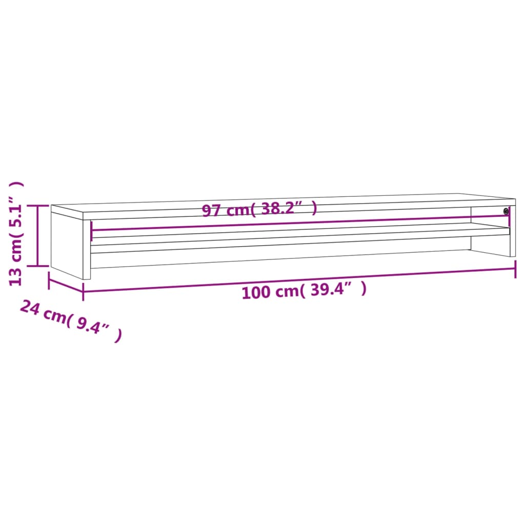 betonszürke szerelt fa monitorállvány 100 x 24 x 13 cm