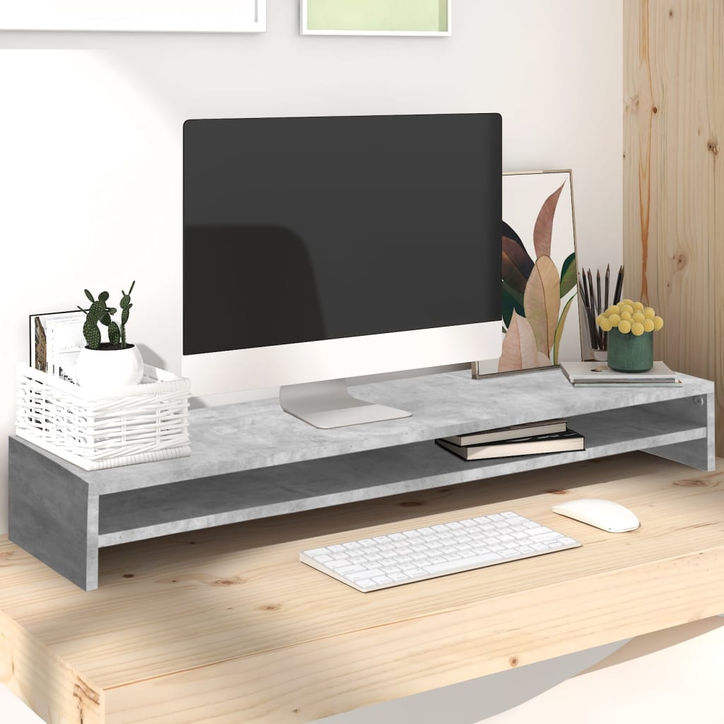 betonszürke szerelt fa monitorállvány 100 x 24 x 13 cm