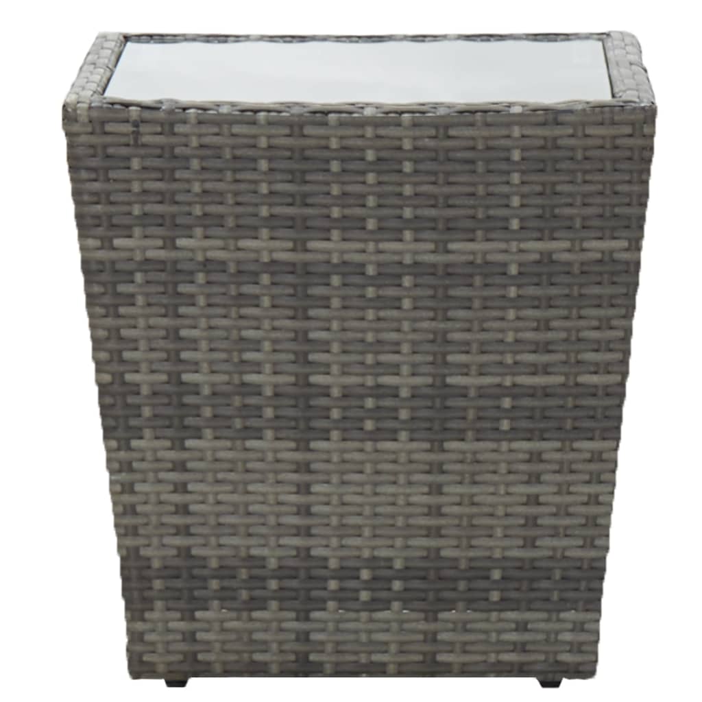 szürke polyrattan és edzett üveg teázóasztal 41,5x41,5x43 cm