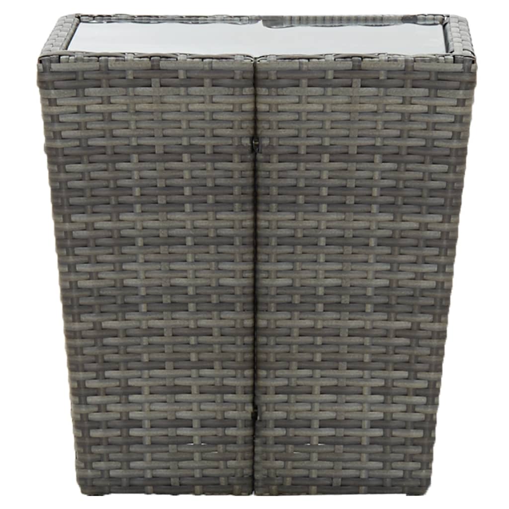 szürke polyrattan és edzett üveg teázóasztal 41,5x41,5x43 cm