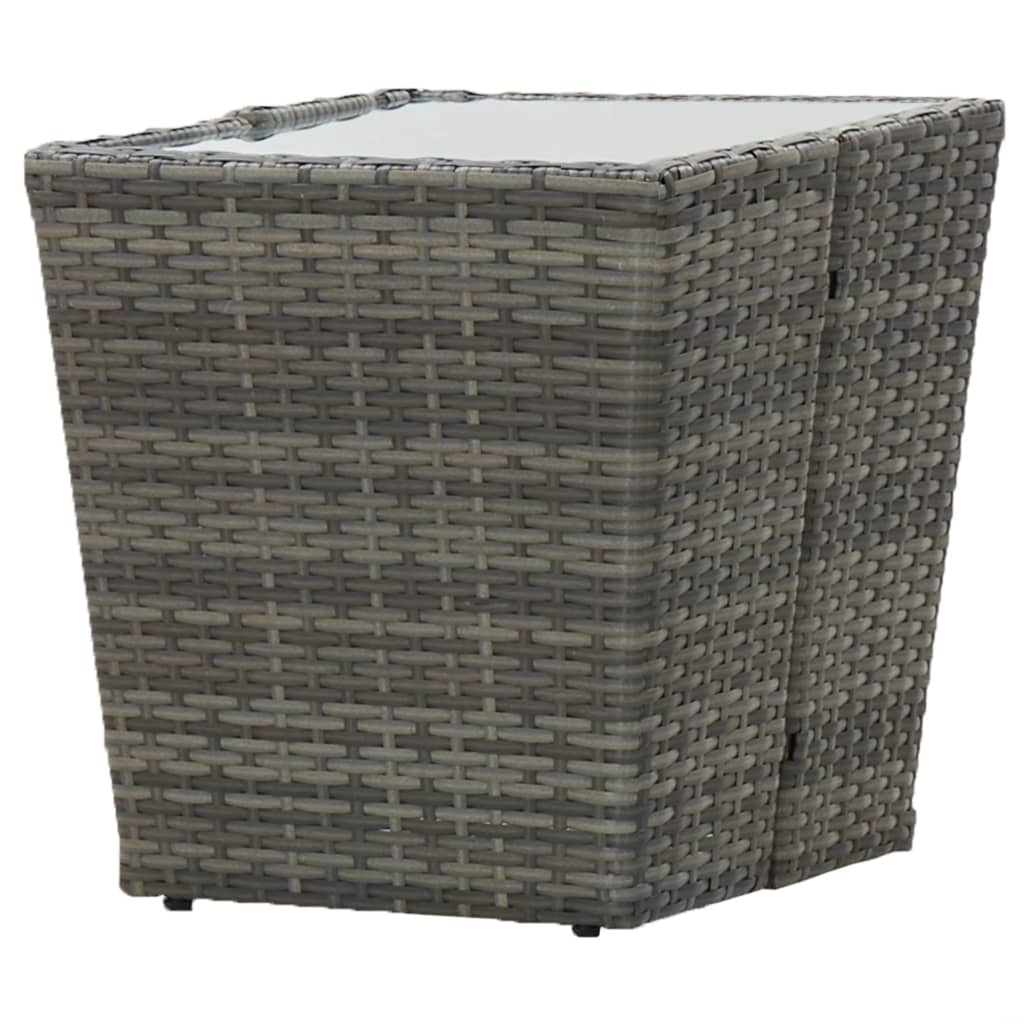 szürke polyrattan és edzett üveg teázóasztal 41,5x41,5x43 cm