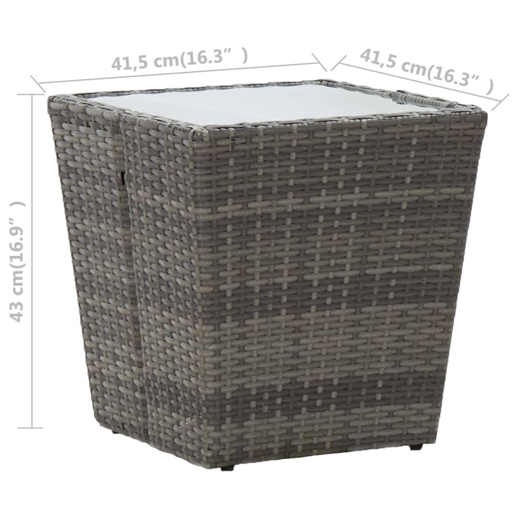 szürke polyrattan és edzett üveg teázóasztal 41,5x41,5x43 cm