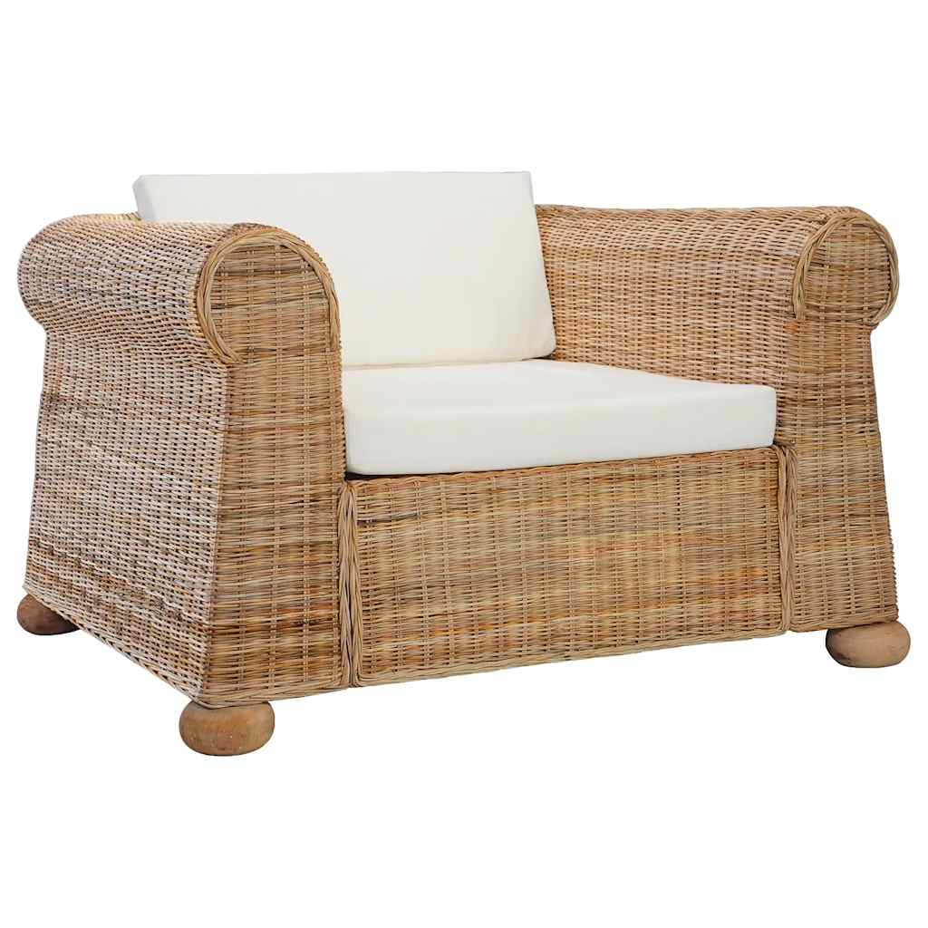 3 részes természetes rattan kanapészett párnákkal