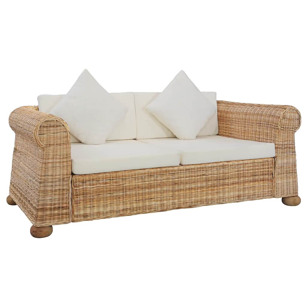 3 részes természetes rattan kanapészett párnákkal