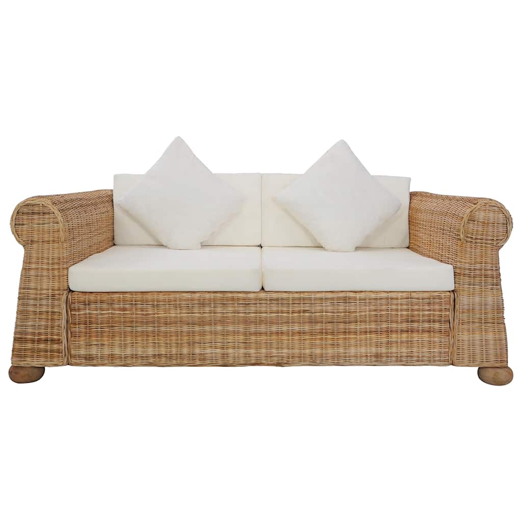 3 részes természetes rattan kanapészett párnákkal