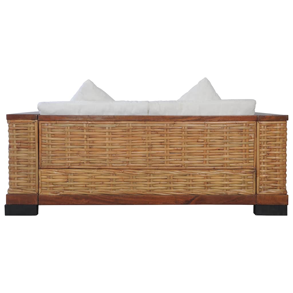 2 részes barna természetes rattan kanapészett párnákkal