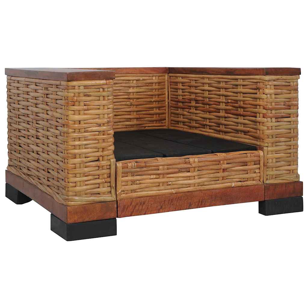 2 részes barna természetes rattan kanapészett párnákkal