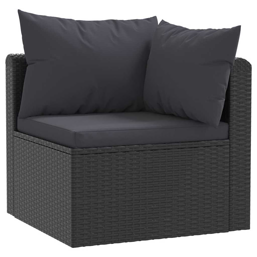 5 részes fekete polyrattan kerti társalgószett párnákkal