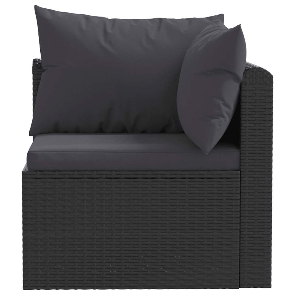 5 részes fekete polyrattan kerti társalgószett párnákkal