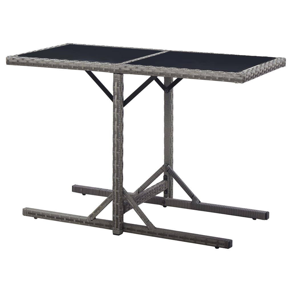 antracitszürke polyrattan és üveglapos kerti asztal 110x53x72cm