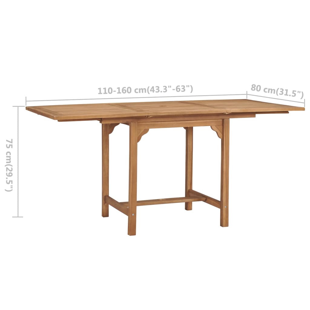 kihúzható tömör tíkfa kerti asztal (110-160) x 80 x 75 cm