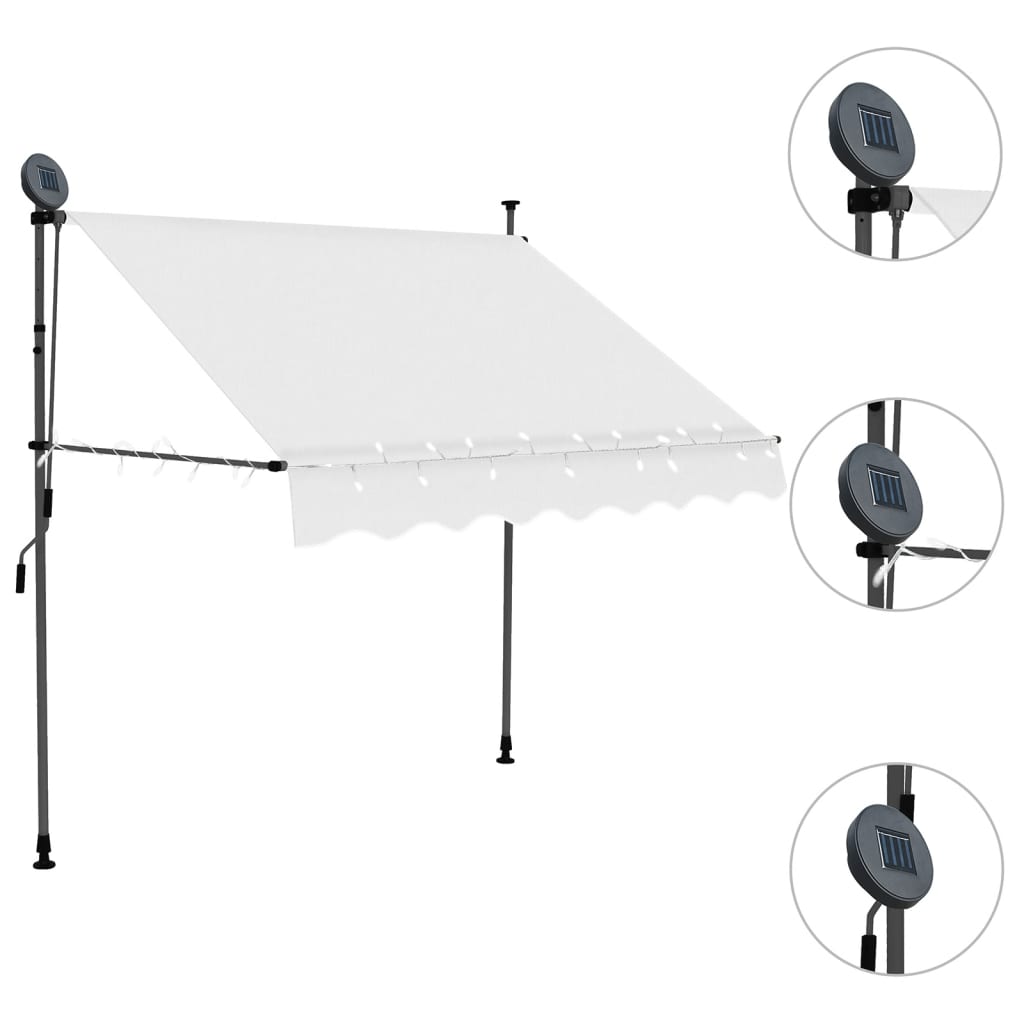 krémszínű kézzel kihúzható LED-es napellenző 150 cm