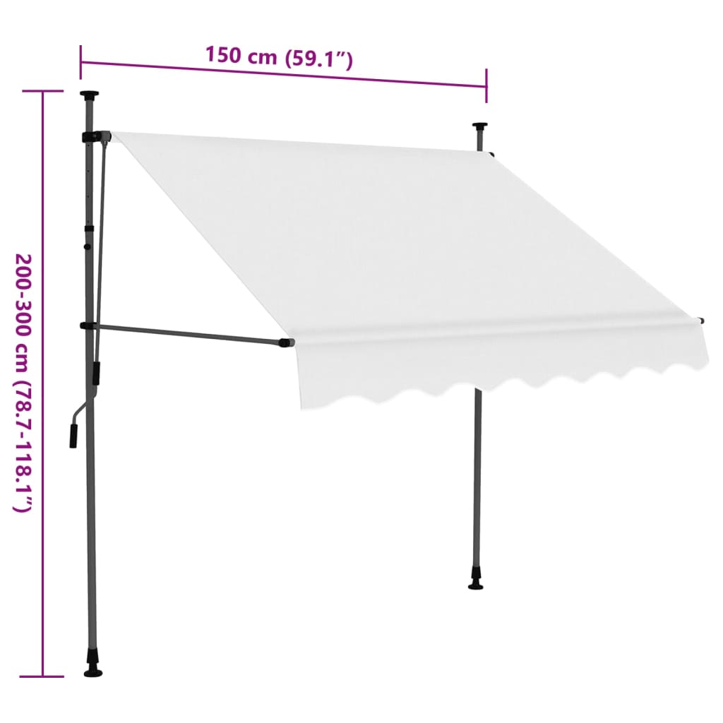 krémszínű kézzel kihúzható LED-es napellenző 150 cm