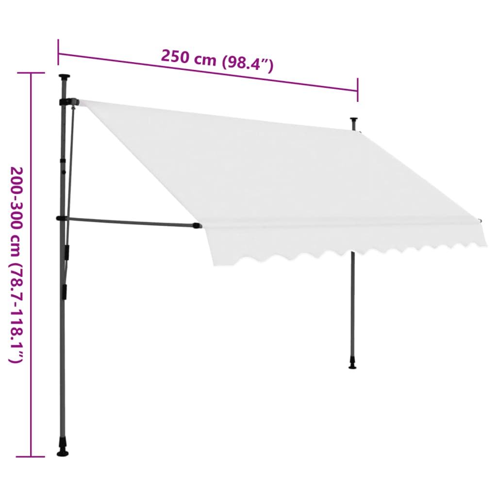 krémszínű kézzel kihúzható LED-es napellenző 250 cm
