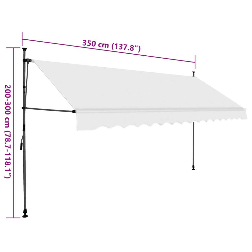 krémszínű kézzel kihúzható LED-es napellenző 350 cm