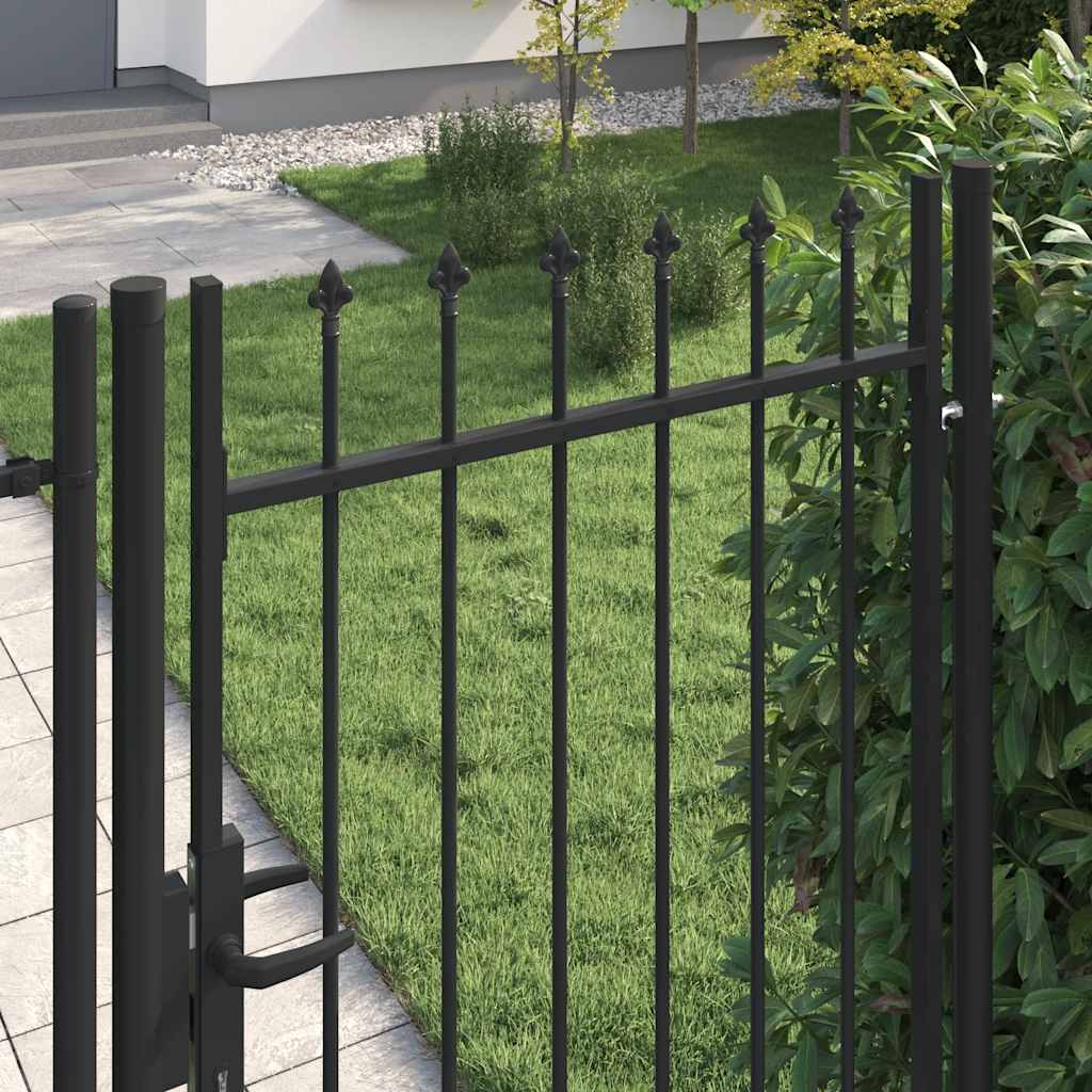 fekete acél lándzsahegy tetejű kerítéskapu 1 x 1,75 m
