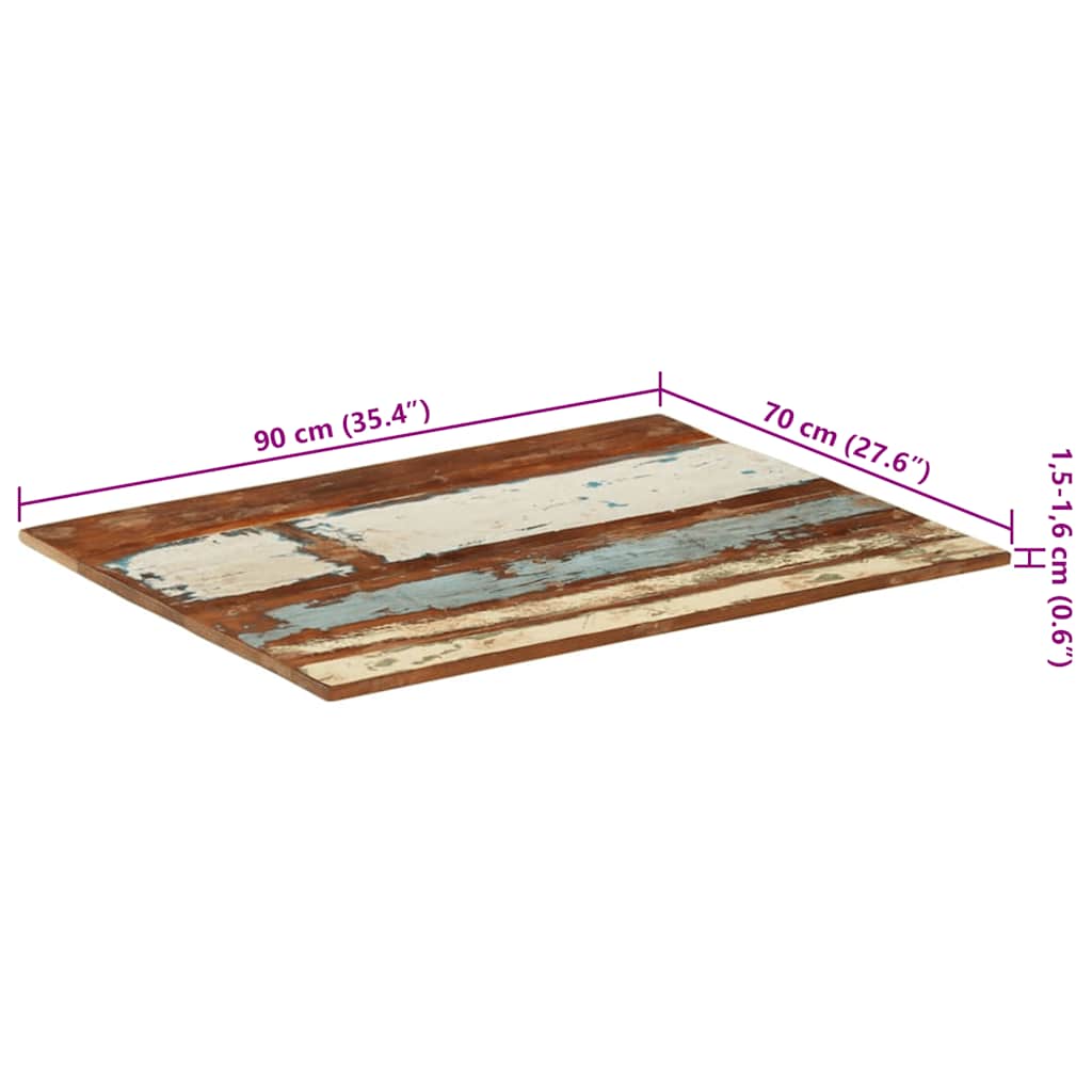 négyszögű tömör újrahasznosított fa asztallap 70x90 cm 15-16 mm