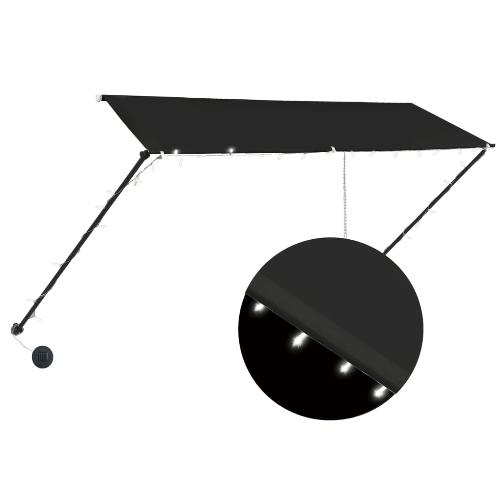feltekerhető antracitszürke napellenző LED-del 300 x 150 cm