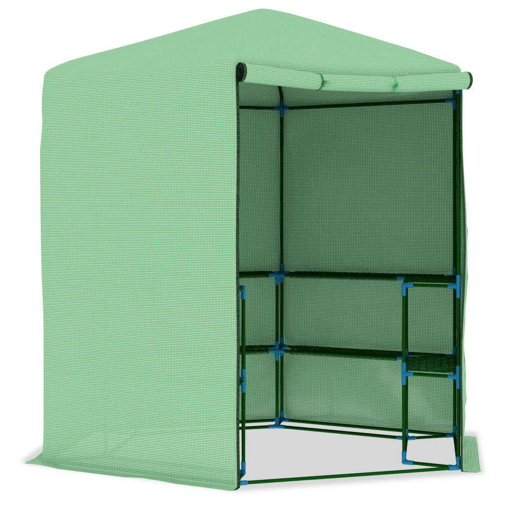 acél melegház polcokkal 227 x 223 cm