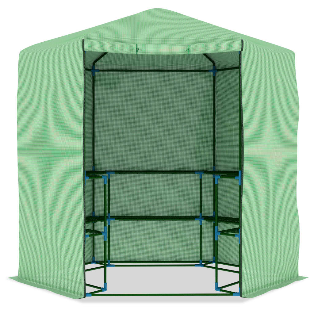 acél melegház polcokkal 227 x 223 cm