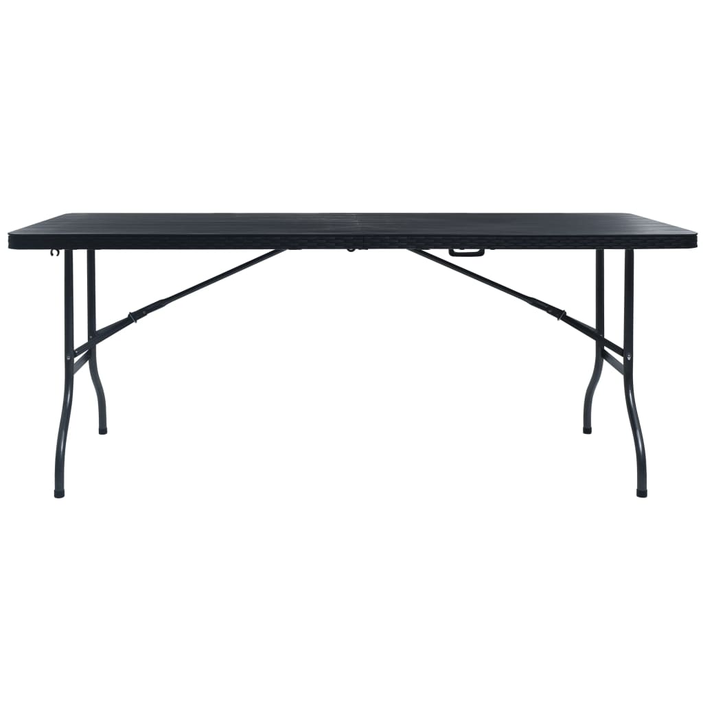 fekete HDPE rattan szerű összecsukható kerti asztal 180x75x72cm