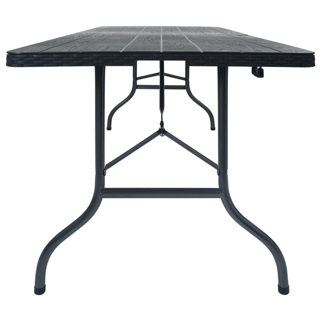 fekete HDPE rattan szerű összecsukható kerti asztal 180x75x72cm