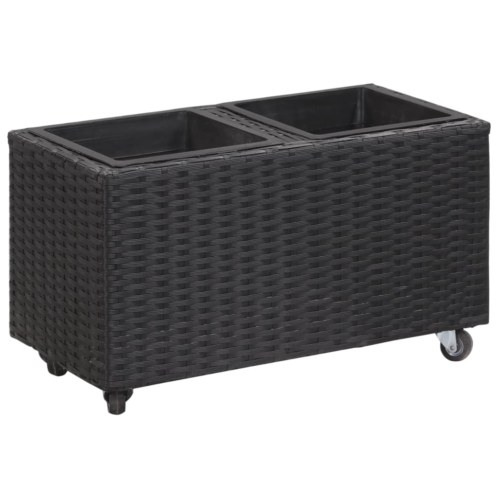 fekete polyrattan kerti magaságyás 2 kaspóval 60 x 30 x 36 cm