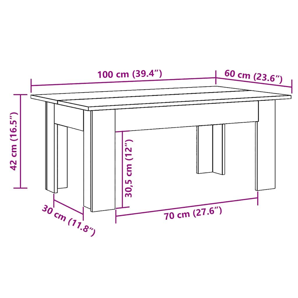 betonszürke szerelt fa dohányzóasztal 100 x 60 x 42 cm
