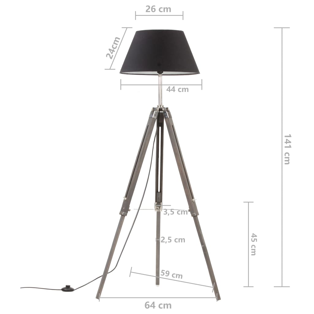 fekete-aranyszínű háromlábú tömör tíkfa állólámpa 141 cm