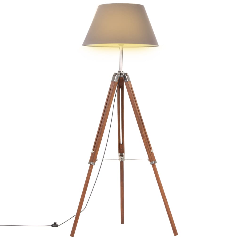 mézbarna-szürke háromlábú tömör tíkfa állólámpa 141 cm
