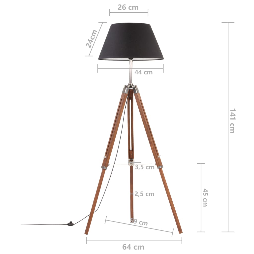 mézbarna-fekete háromlábú tömör tíkfa állólámpa 141 cm