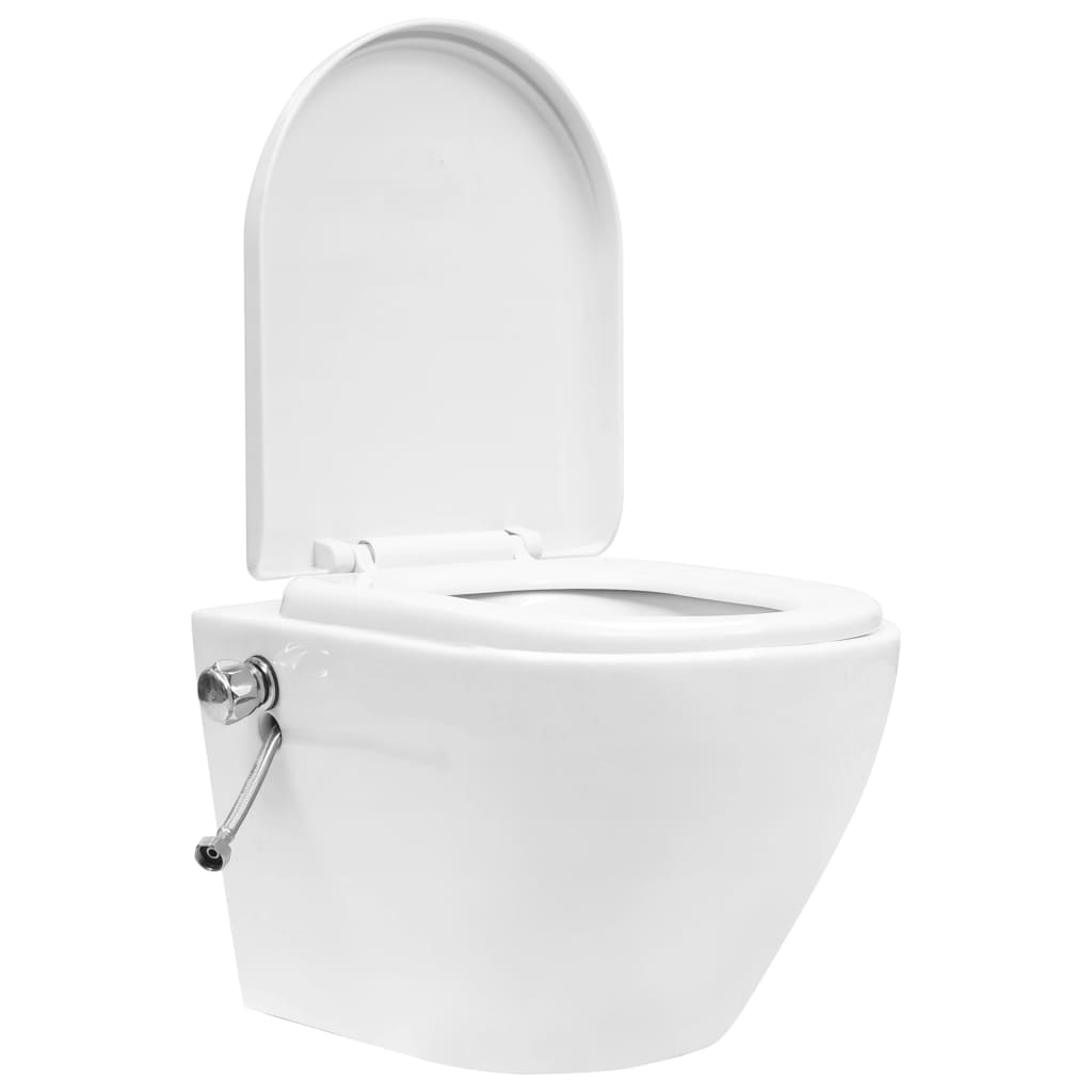 fehér kerámia perem nélküli fali WC bidé funkcióval