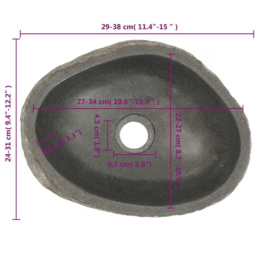 ovális folyami kő mosdókagyló (29-38) x (24-31) cm