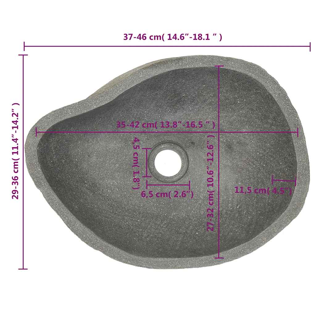 ovális folyami kő mosdókagyló (37-46) x (29-36) cm