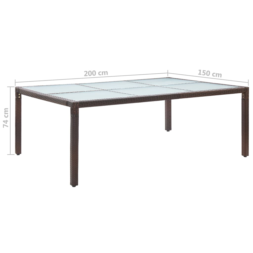 barna polyrattan kültéri étkezőasztal 200 x 150 x 74 cm