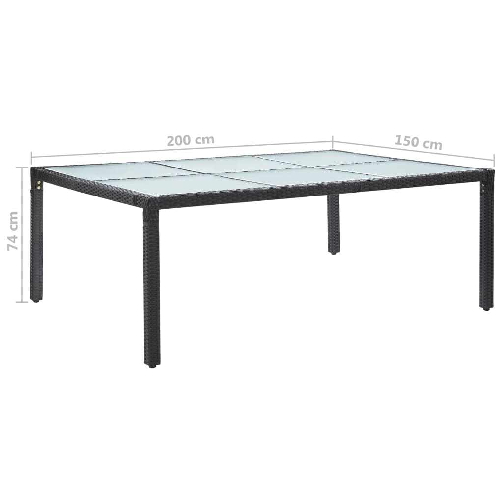 fekete polyrattan kültéri étkezőasztal 200 x 150 x 74 cm