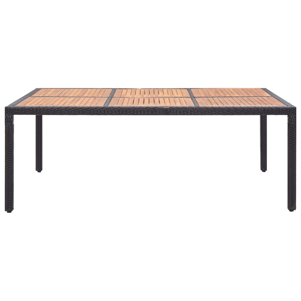 fekete polyrattan és akácfa kerti asztal 200 x 150 x 74 cm