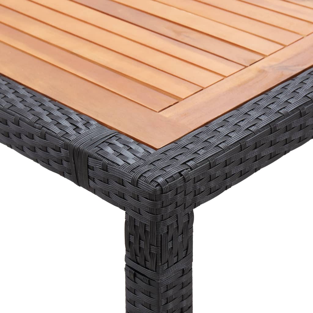 fekete polyrattan és akácfa kerti asztal 200 x 150 x 74 cm