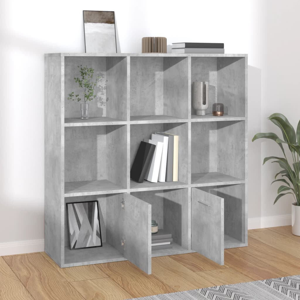 betonszürke szerelt fa könyvszekrény 98 x 30 x 98 cm