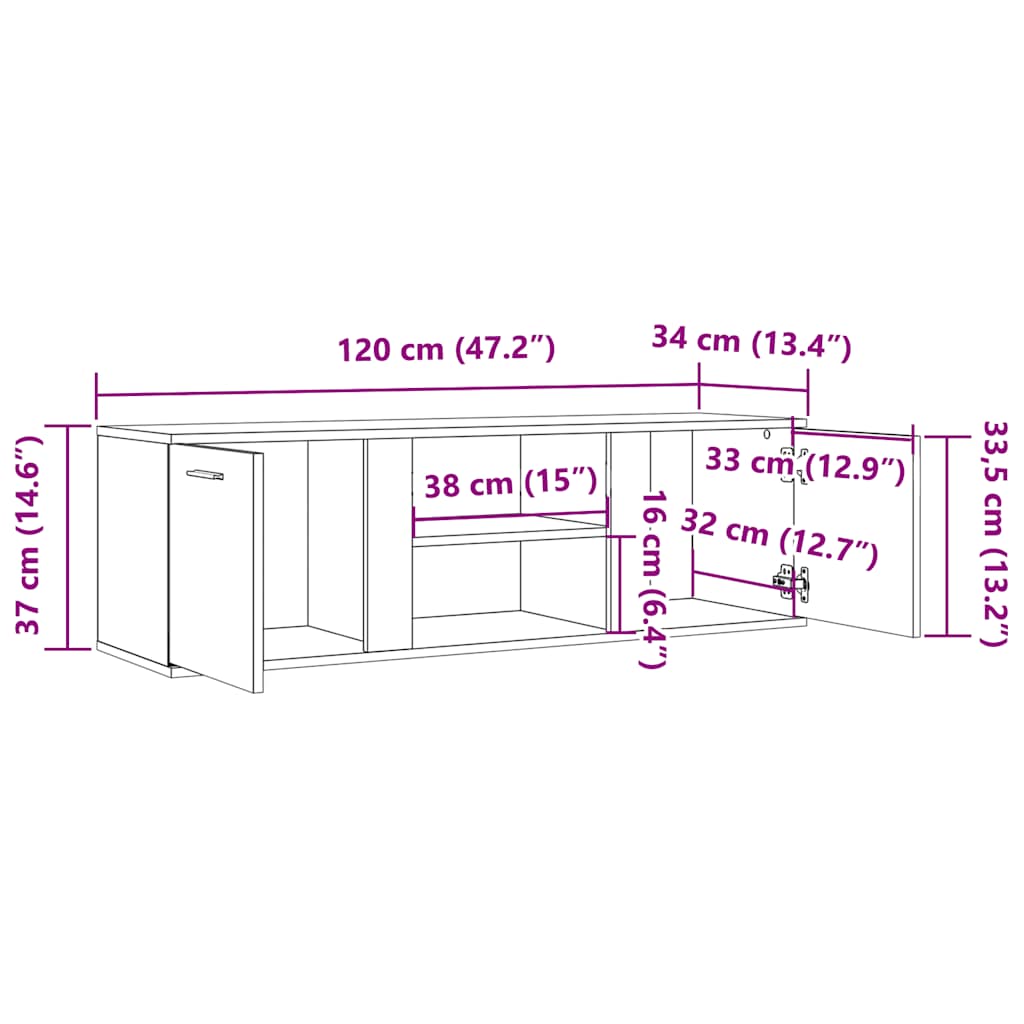 fekete szerelt fa TV-szekrény 120 x 34 x 37 cm