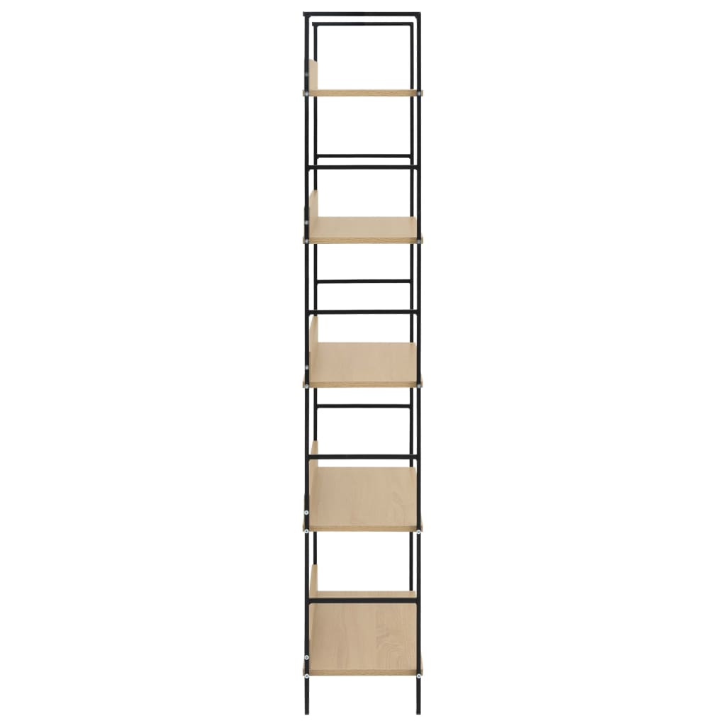 5 szintes tölgyszínű szerelt fa könyvespolc 60x27,6x158,5 cm