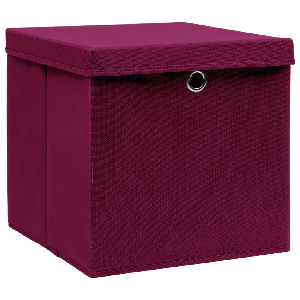 10 db sötétpiros szövet tárolódoboz fedéllel 32 x 32 x 32 cm