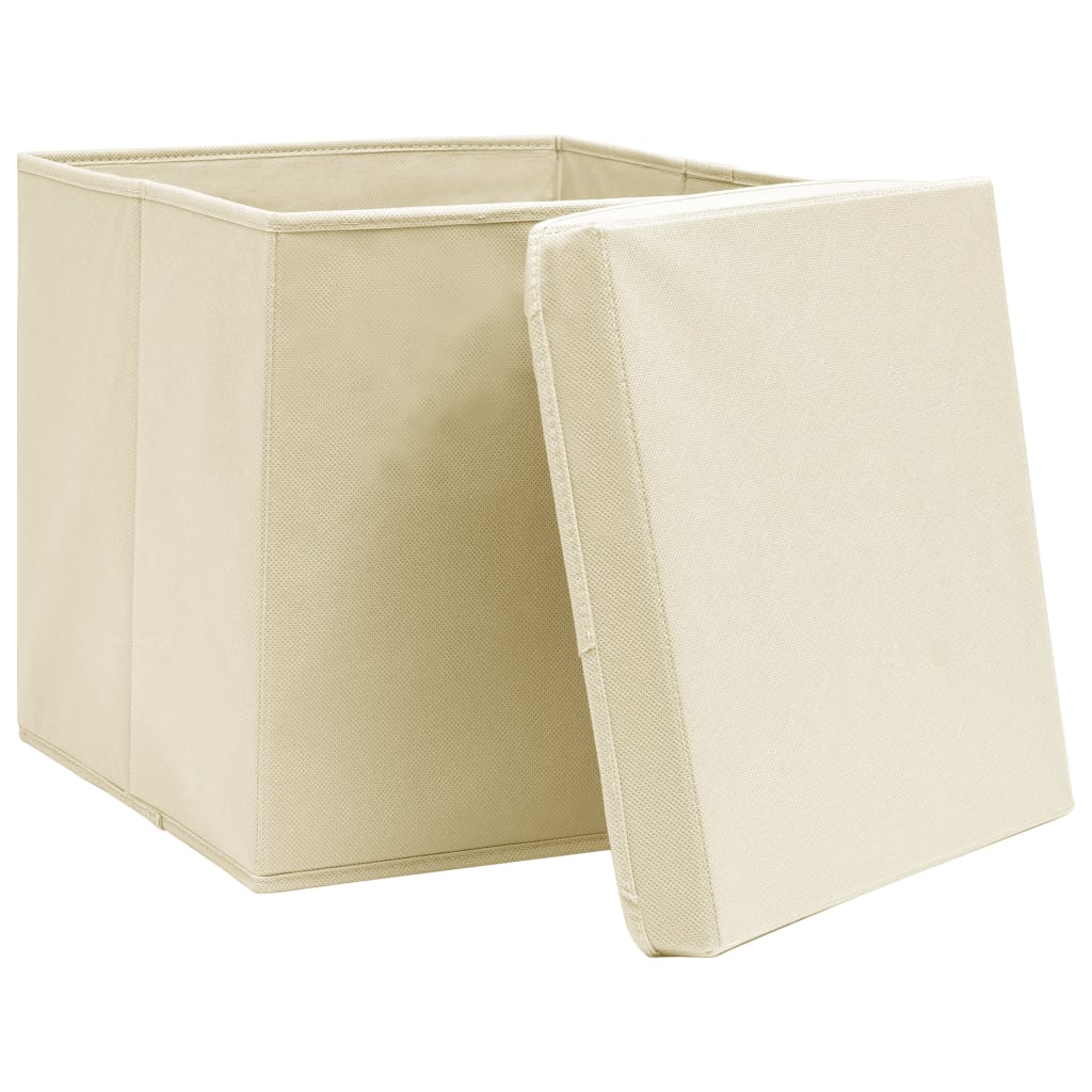 10 db krémszínű szövet tárolódoboz fedéllel 32 x 32 x 32 cm